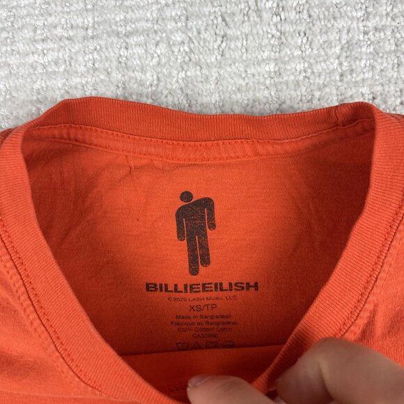 2019 Billie Eilish Graffiti Spell Out Graphic Orange Shirt XS Merch - Picture 7 of 16